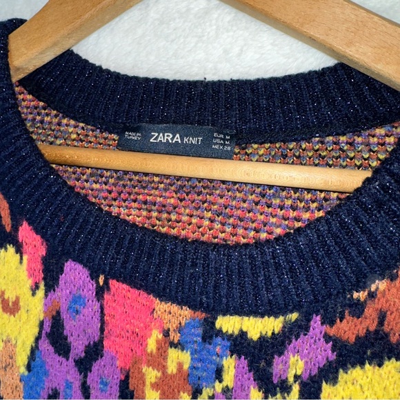 Zara Chunky Floral Jaquard Colorful Sweater Oversized Baggy Loose Bold Retro M - Picture 10 of 14